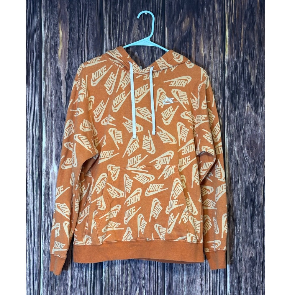 Nike NSW Hoodie Mens S/P Orange All Over Print Pullover Essential DD4847-816